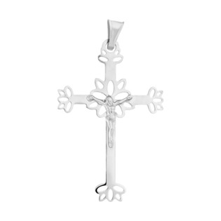 Krzyżyk srebrny wizerunek ażur blask ram.kwiaty nr BC001 rod próba 925