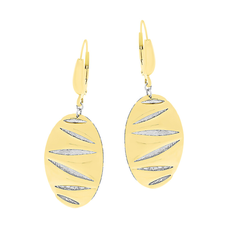 Kolczyki złote owal blask z grawerowanymi zygzakami/big.zam. FL-014 próba 585