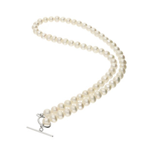 Naszyjnik z białych pereł naturalnych 7 mm/zap.togg. A6 07476365-00 próba 925