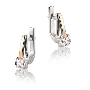 Kolczyki srebrny z cyrkonią i złotą blaszką DC 272_AU375 blaszka rose