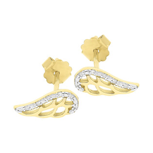 Kolczyki złote ażurowe skrzydło z diamentami/sztyft BE CK-001próba 585