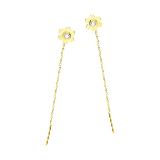 Kolczyki złote kwiatek z cyrkonią/przeciągane rolo FL-008 próba 585