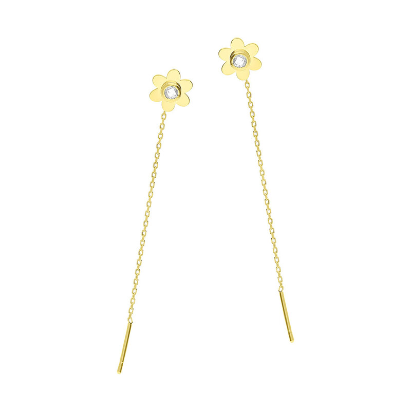 Kolczyki złote kwiatek z cyrkonią/przeciągane rolo FL-008 próba 585