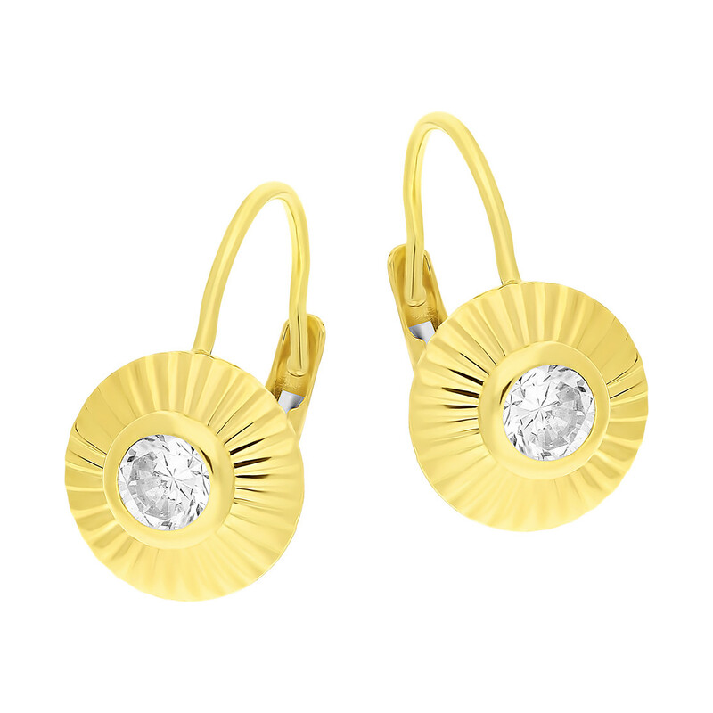 Kolczyki złote grawerowane kółko z cyrkonią w środku/bigiel FL-019 próba 585