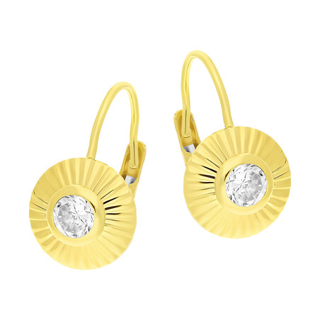 Kolczyki złote grawerowane kółko z cyrkonią w środku/bigiel FL-019 próba 585