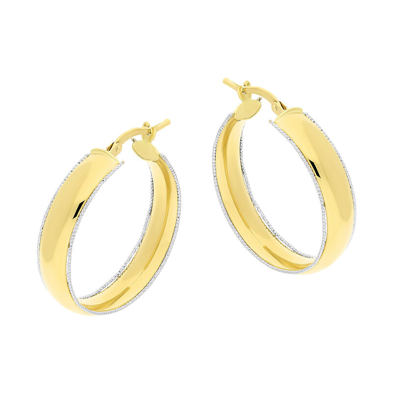 Kolczyki złote kółka szerokie z grawerowanymi bokami/ang,zap.  FL-022 próba 585