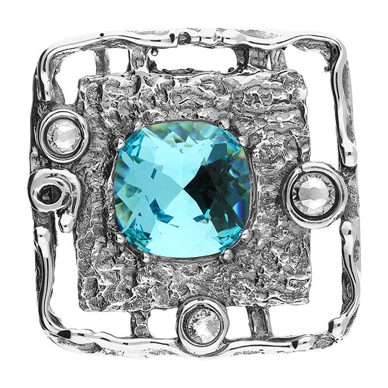 Zawieszka srebrna kwadrat z turkusowym kryształem Swarovski KP 01918 Turquoise próba 925