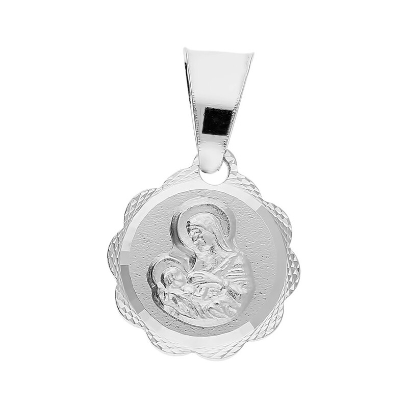Medalik srebrny Matka Boska Karmiąca w kwiatku MV GMD059 próba 925