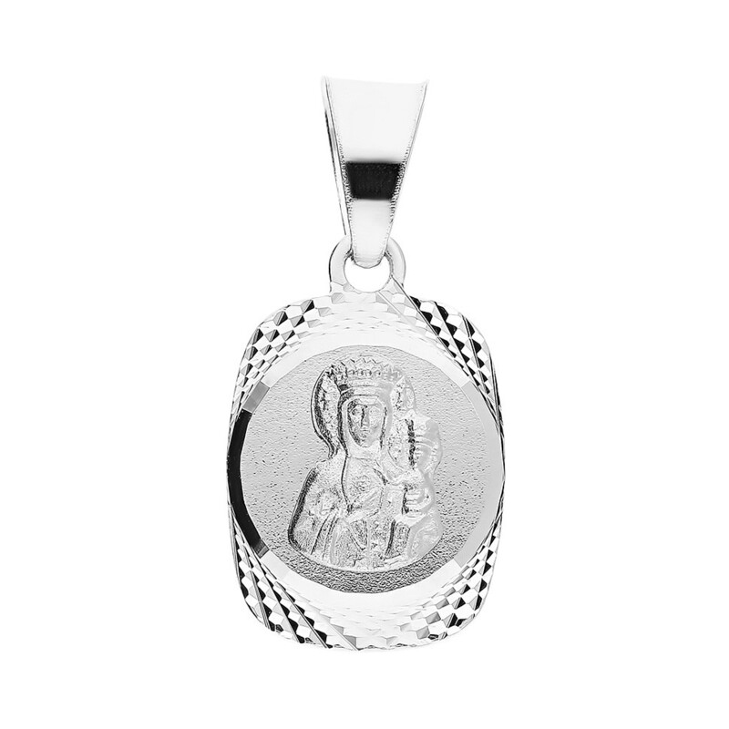Medalik srebrny Matka Boska Karmiąca w prostokącie  MV GMD095 A próba 925