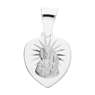 Medalik srebrny Częstochowska serce z promieniami MV GMD146 próba 925