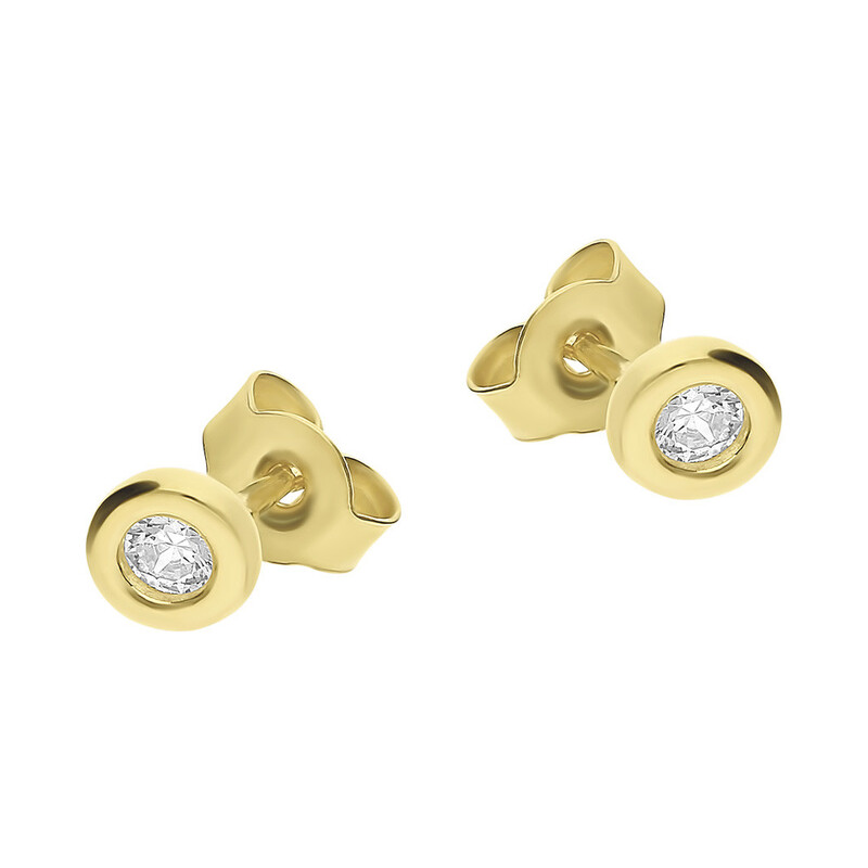 Kolczyki złote z cyrkonią w okrągłej oprawie 3 mm/sztyft NB 20333 próba 375
