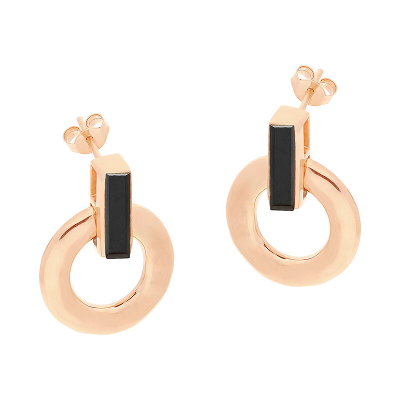 Kolczyki srebrne rose kółko i prostokąt z onyksem/sztyft NJ02 2610704.1 próba 925