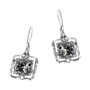 Kolczyki srebrne kwadrat z szarym kryształem Swarovski KP 01919 Silver Night próba 925