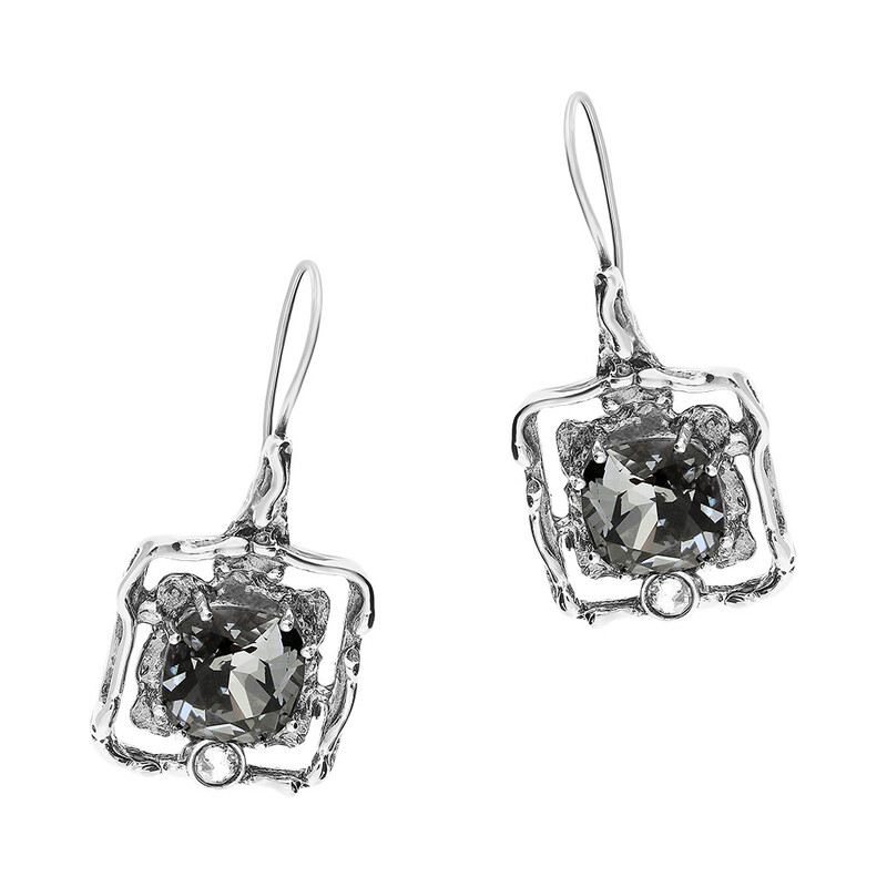 Kolczyki srebrne kwadrat z szarym kryształem Swarovski KP 01919 Silver Night próba 925