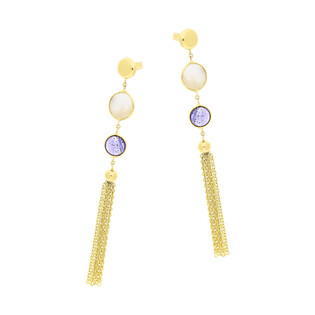 Kolczyki złote kółka z masą perłową i ametystem/sztyft FL-028 próba 585