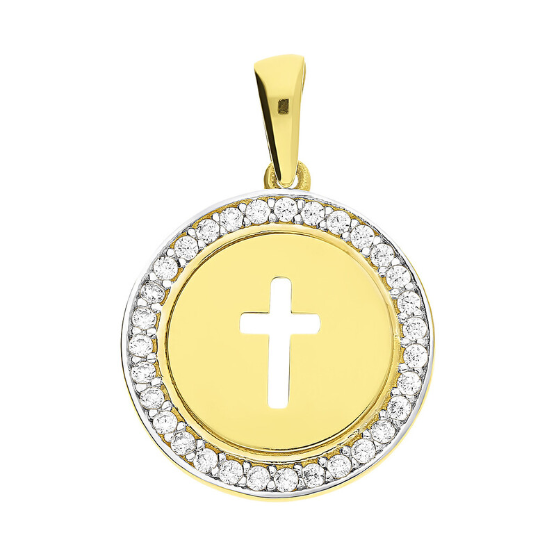 Medalik złota krzyż na kole z cyrkoniami nr CA 017KU1800004 próba 585