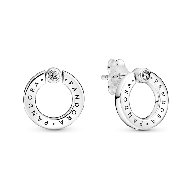 Dwustronne kolczyki Pandora sztyfty Pavé i logo PE 299486C01 próba 925