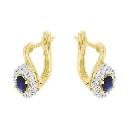 Kolczyki złote z szafirem i diamentami/ang.zap. KU 1551-1239 SA kropla Markiza próba 585