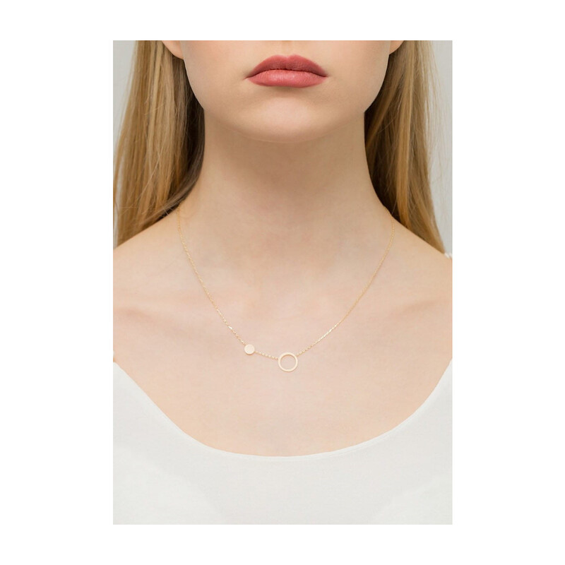 Naszyjnik złoty kółko pełne z diamentem i puste kółko/anker BE C-40 próba 585