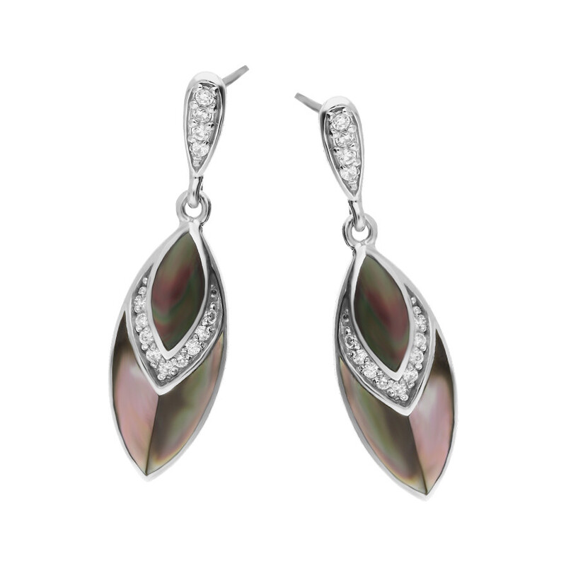 Kolczyki łezka z zieloną masą perłową i cyrkoniami NJ 8657 próba 925