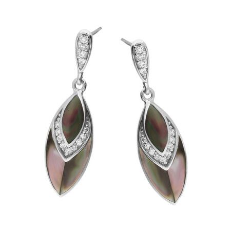 Kolczyki łezka z zieloną masą perłową i cyrkoniami NJ 8657 próba 925