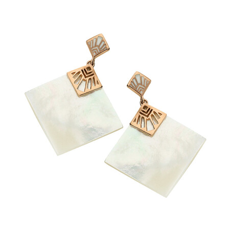 Kolczyki srebrne rose kwadrat z białą masą perłową i emalią NJ06-1 2610054 próba 925