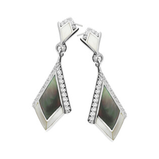 Kolczyki deltoid z zieloną i białą masą perłową i cyrkoniami  NJ07 2610030.3 próba 925