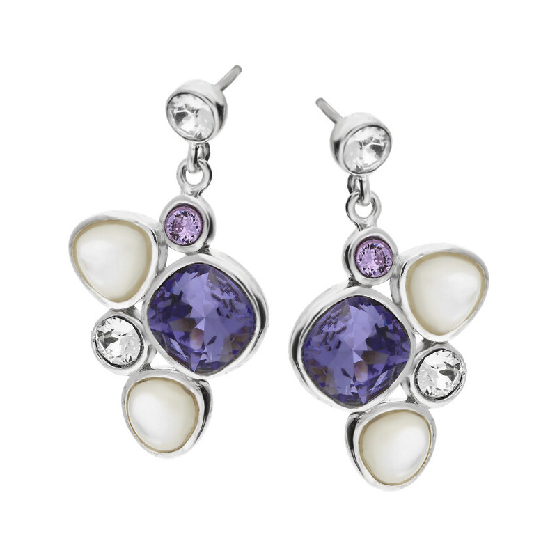 Kolczyki romby i kółka z masą perłową i kryształami Swarovskiego  NJ24 2610200.2 próba 925