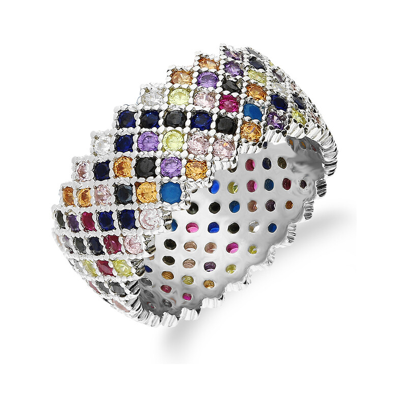 Pierścionek srebrny obrączkowy z sześcioma rzędami cyrkonii A0 FIR1_6 próba 925