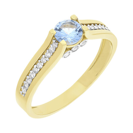 Pierścionek złoty niebieskim kamieniem i cyrkoniami NB 501497 TOP próba 585