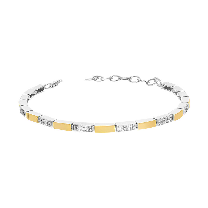 Bransoleta srebrna Line prostokąty z cyrkoniami i złotymi blaszkami PX 874_AU375 blaszka gold