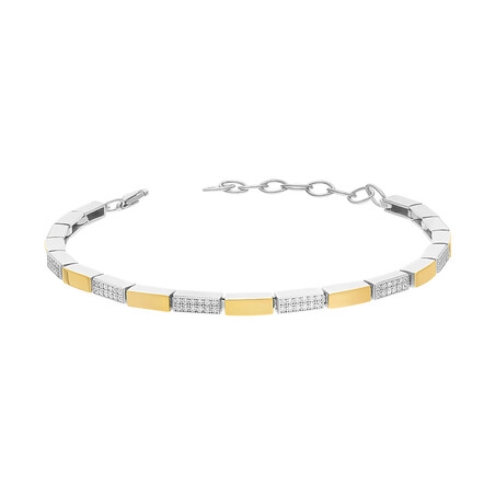 Bransoleta srebrna Line prostokąty z cyrkoniami i złotymi blaszkami PX 874_AU375 blaszka gold