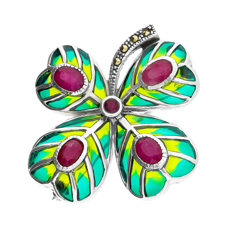 Broszka srebrna koniczyna z kamieniami jubilerskimi SR 360 próba 925