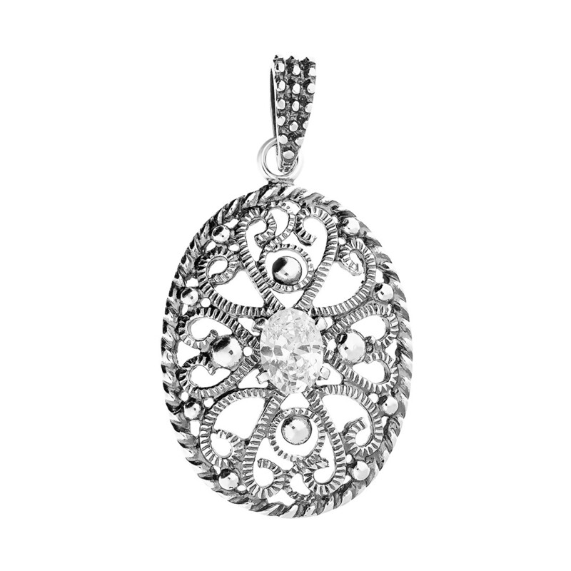 Kolczyki srebrne owal ornament z cyrkonią/bigiel SZ172 próba 925