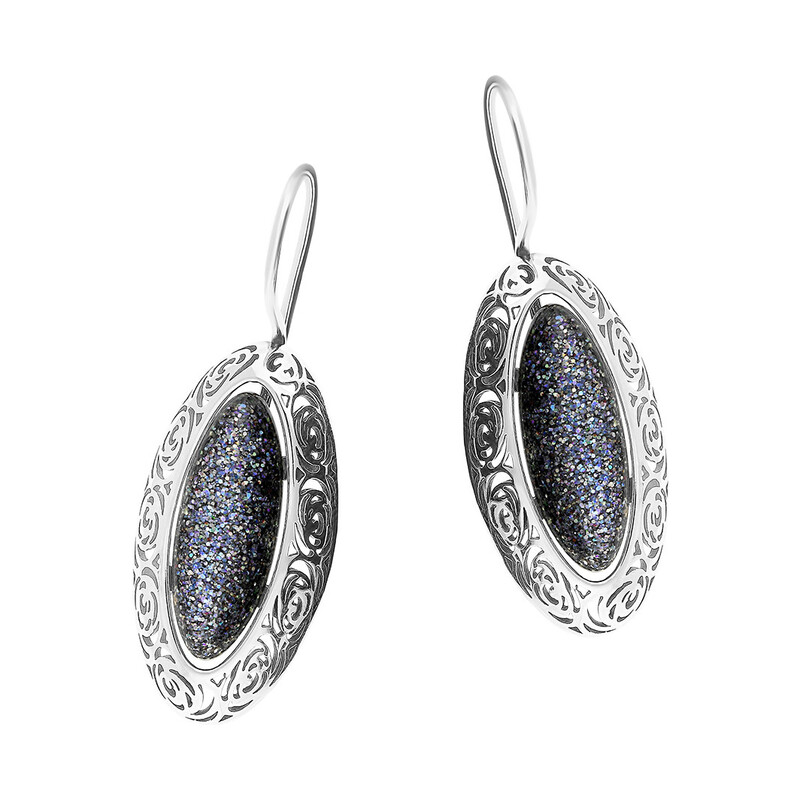 Kolczyki srebrne łezka ażur z multikolorowym kamieniem/bigiel SZ233-1 multikolor szary próba 925