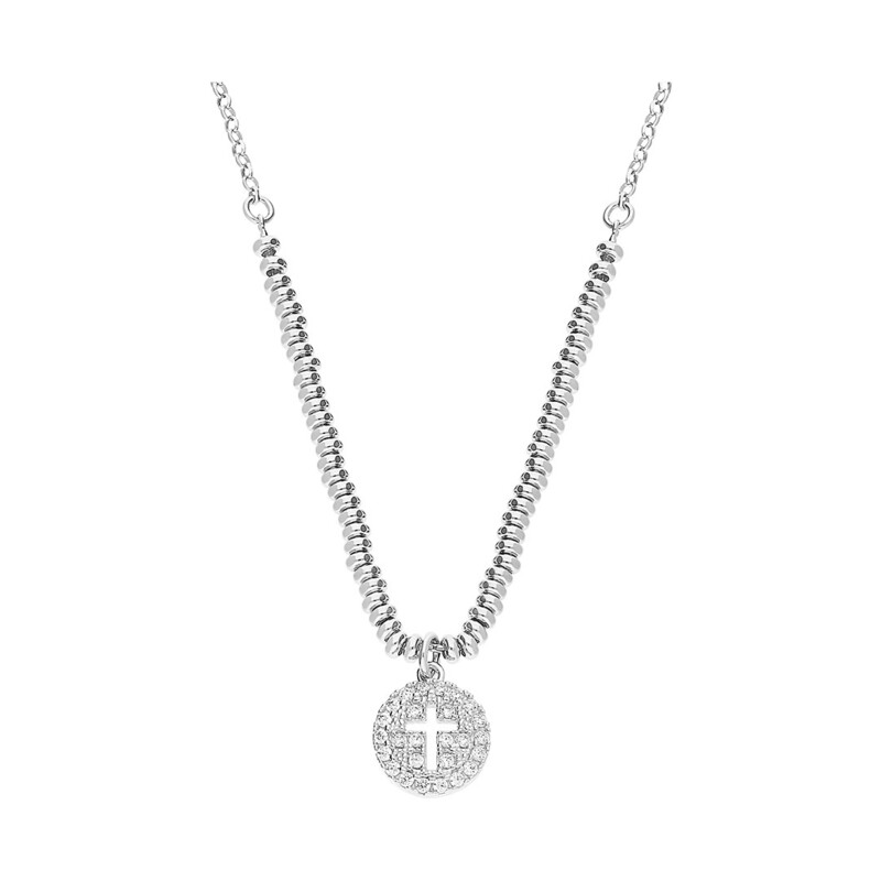 Naszyjnik srebrny kółko z cyrkoniami z wyciętym krzyżem/ rolo TA CLT9731 próba 925