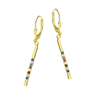 Kolczyki pozłacane pałka z kolorowymi cyrkoniami/ang.zap PW338 GOLD próba 925