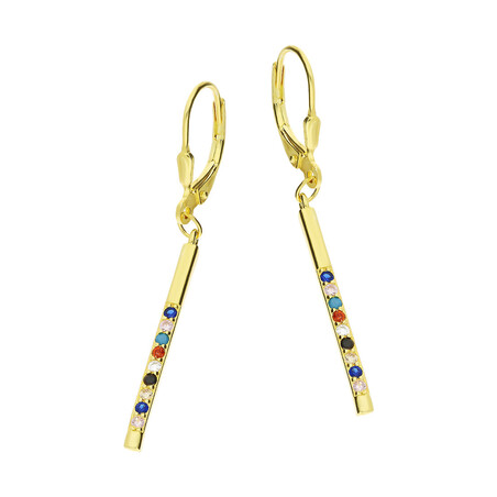 Kolczyki pozłacane pałka z kolorowymi cyrkoniami/ang.zap PW338 GOLD próba 925