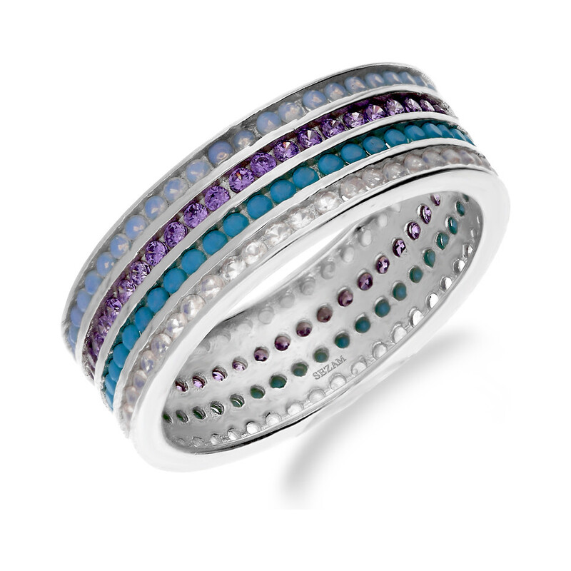 Pierścionek srebrny obrączkowy z czterema rzędami cyrkonii HS491 próba 925