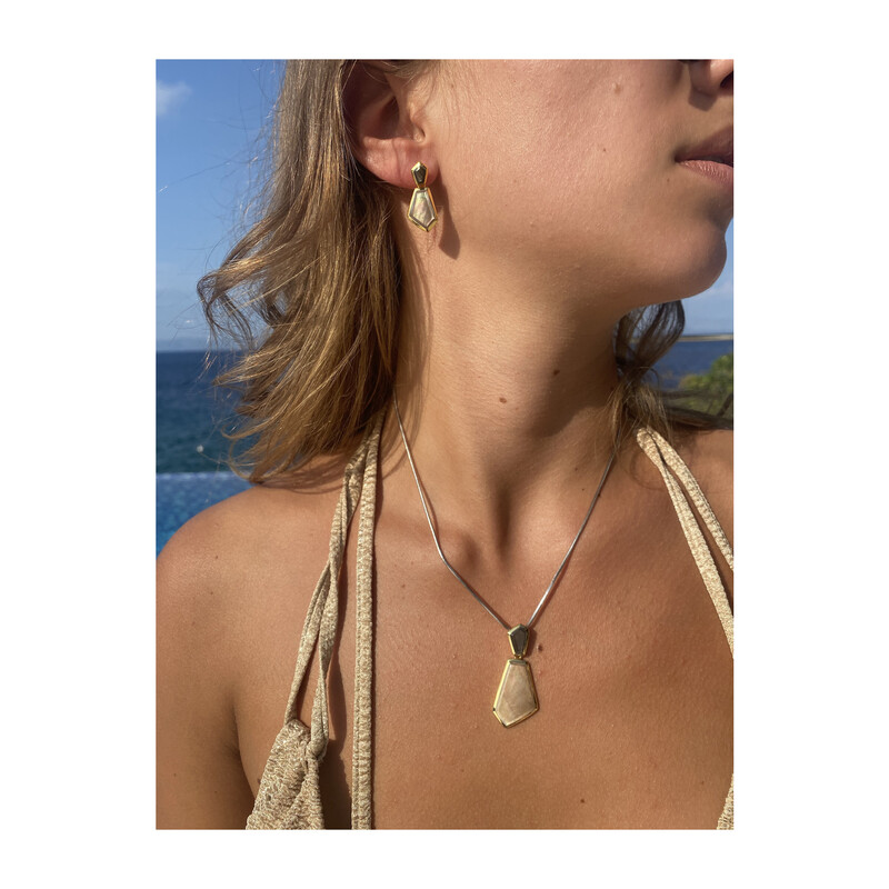 Zawieszka pięciokąt z różową i zieloną masą perłową NJ25 1610017.1 próba 925