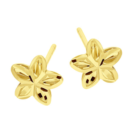 Kolczyki złote przestrzenne kwiatek grawerowany próba 585