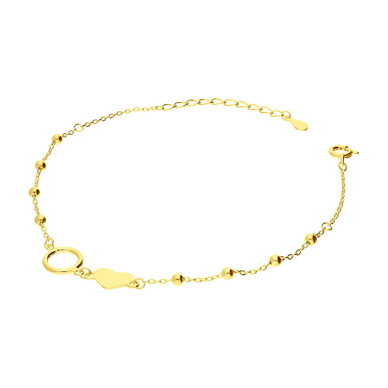 Bransoleta pozłacana kółko,serce i gładkie kulki/anker HS1249 GOLD próba 925