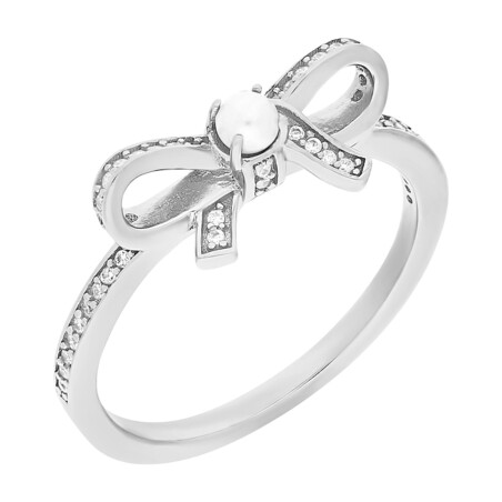 Pierścionek srebrny kokardka z cyrkoniami i perłą  JA928 próba 925