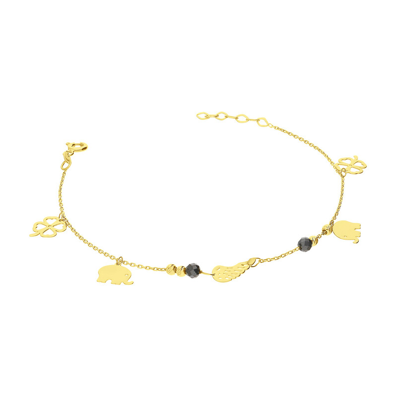 Bransoleta złota wiszące zawieszki i czarne cyrkonie/rolo LP 27U25-FOB0271-Y próba 585