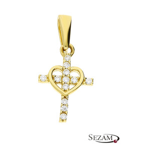 Krzyżyk złoty z sercem i cyrkoniami MZ T23-P-1334-Y-CZ próba 375