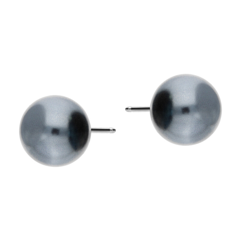 Kolczyki srebrne z grafitową perłą jubilerską 10mm/sztyft NI OPEGR10 próba 925