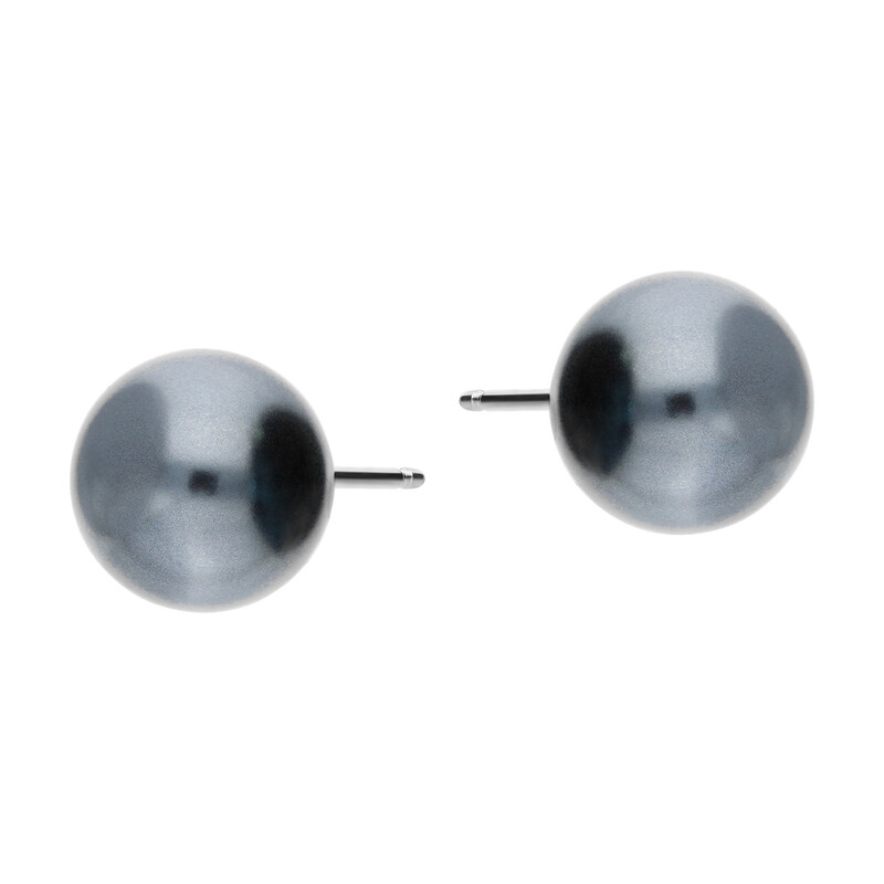 Kolczyki srebrne z grafitową perłą jubilerską 10mm/sztyft NI OPEGR10 próba 925