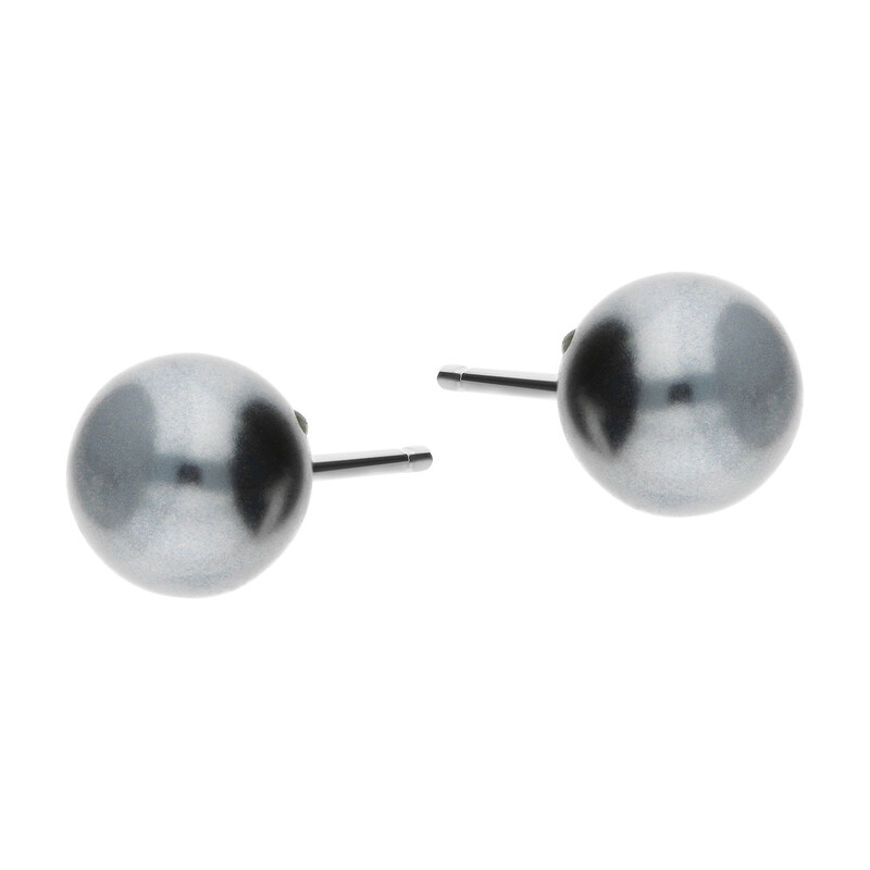 Kolczyki srebrne z grafitową perłą jubilerską/sztyft NI OPEGR08 próba 925