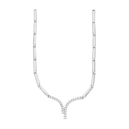 Naszyjnik srebrny V z cyrkoniami i blaszkami PW360 próba 925
