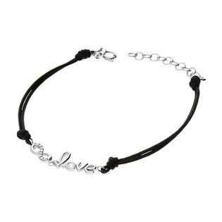 Bransoleta srebrna napis Love i infinity na czarnym sznurku PW367 ROD czarny próba 925